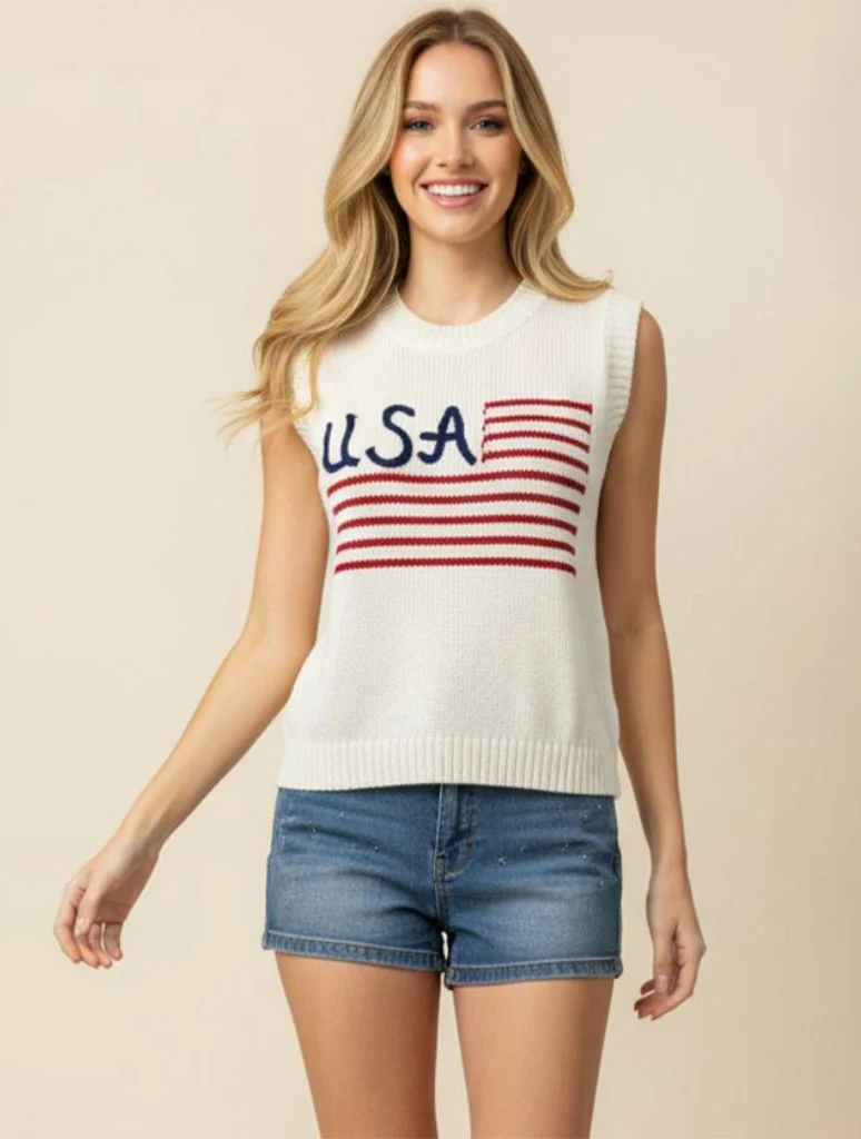 American Flag Graphic Sweater Top