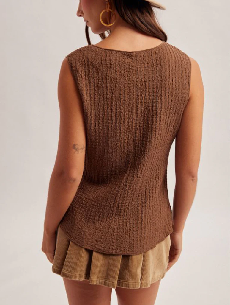 Crinkled Button Down Tank Top - Image 3