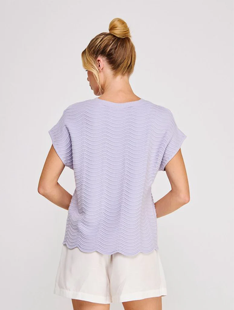 Fine Gauge Scallop Pattern Knit Top - Image 3