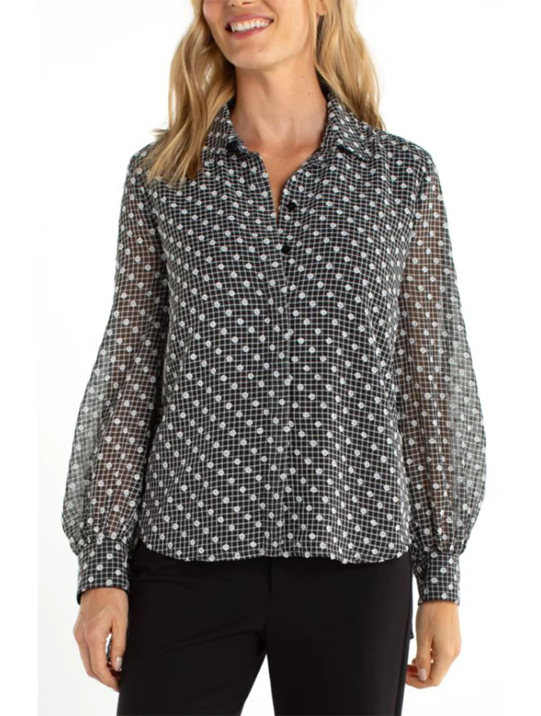 Liverpool Long Sleeve Collared Woven Blouse W/ Sleeve Tie