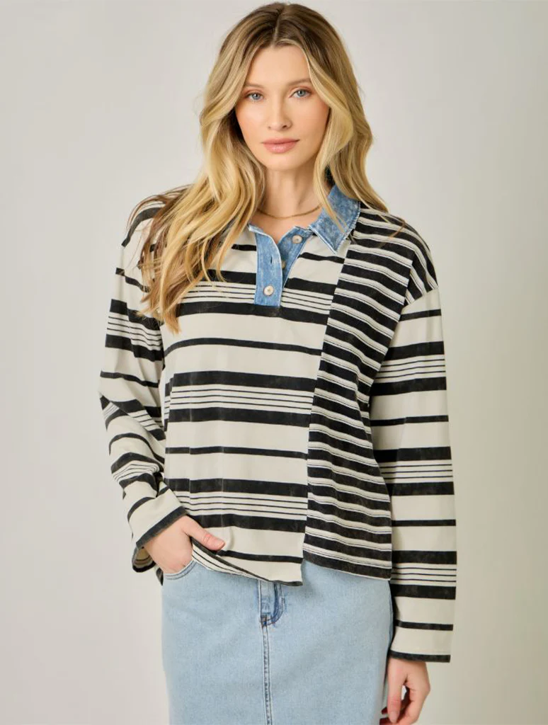 Mixed Striped Washed Polo Shirt FINAL SALE