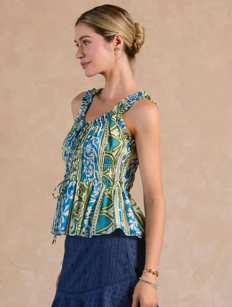 Ruffled Sweetheart Sleeveless Peplum Top with Smocked Waist - Image 2