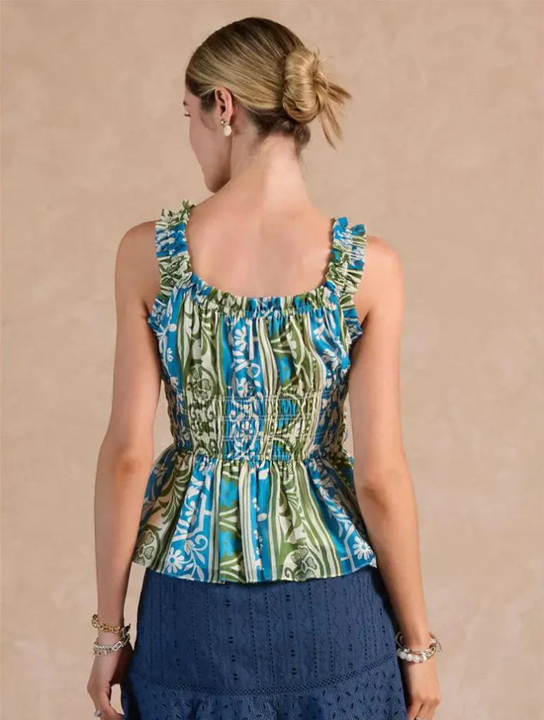 Ruffled Sweetheart Sleeveless Peplum Top with Smocked Waist - Image 3