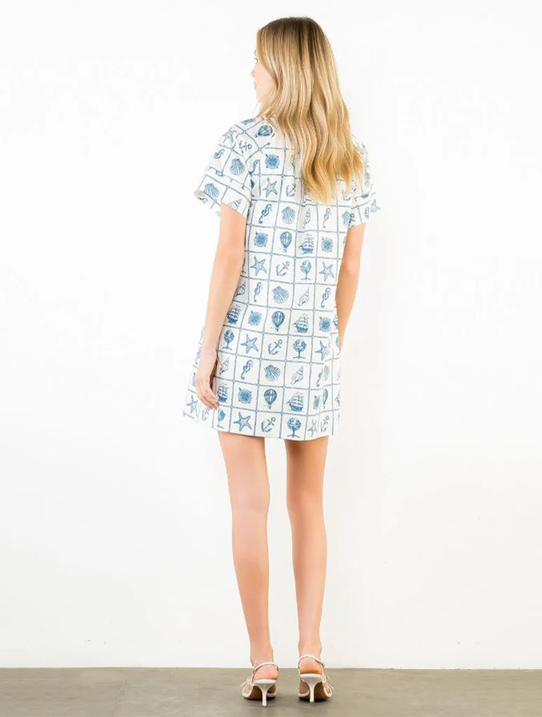 Short Sleeve V-Neck Dress With Shell Detail - Image 3