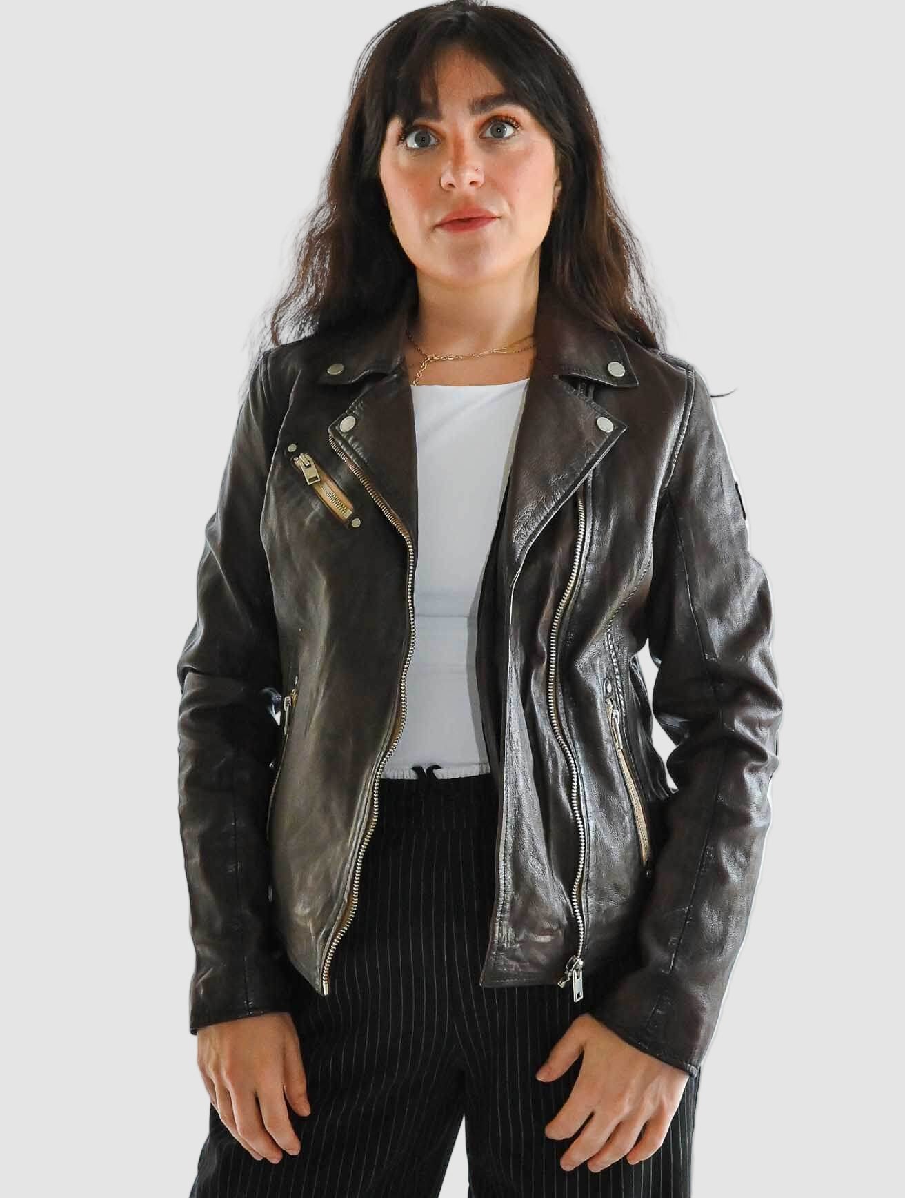 Sofia Leather Jacket with Contrast Zips - Image 8