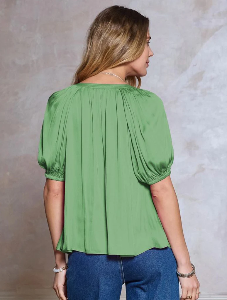 Split V-Neck Half Sleeve Relaxed Blouse - Image 3