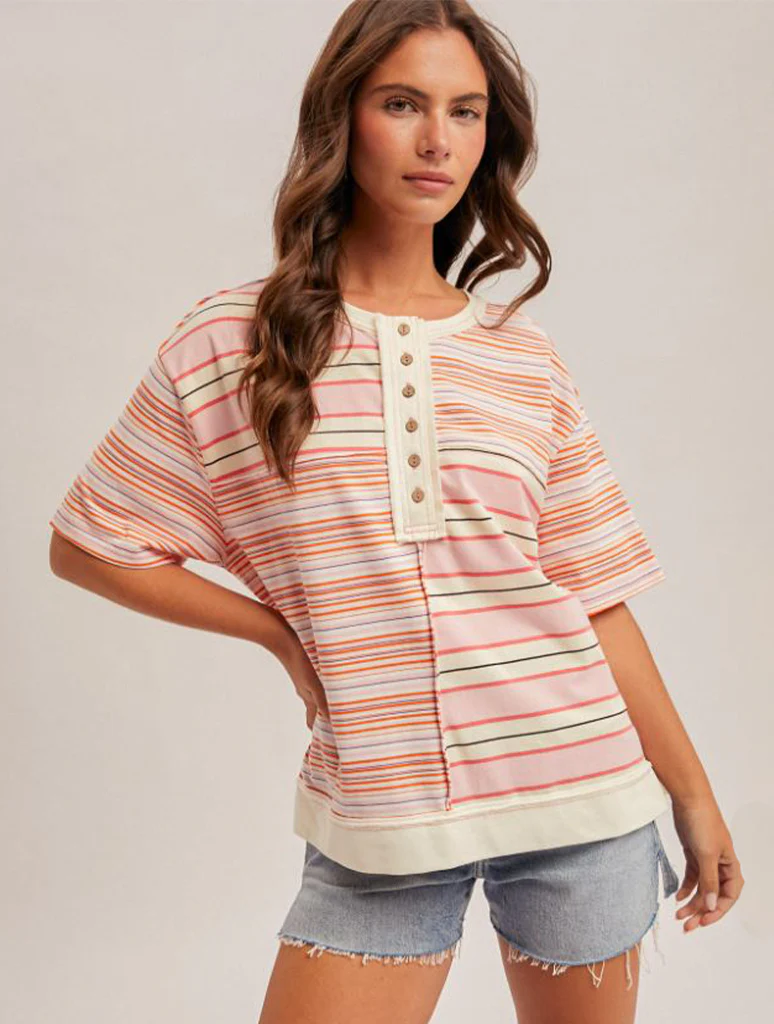 Stripe Mixed Henley Top
