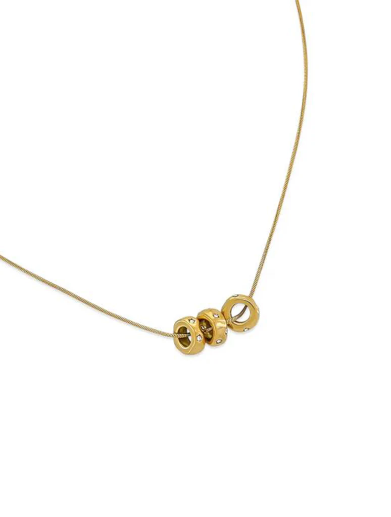Water Resistant Snake Chain Necklace with Three Gold Rings - Image 2